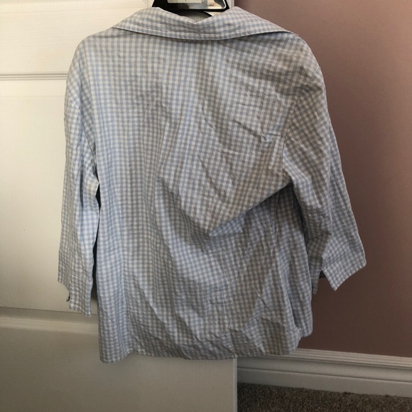H&M US 8 Baby Blue and White Plaid Collared Buttoned Blouse 97% Cotton - Picture 3 of 12